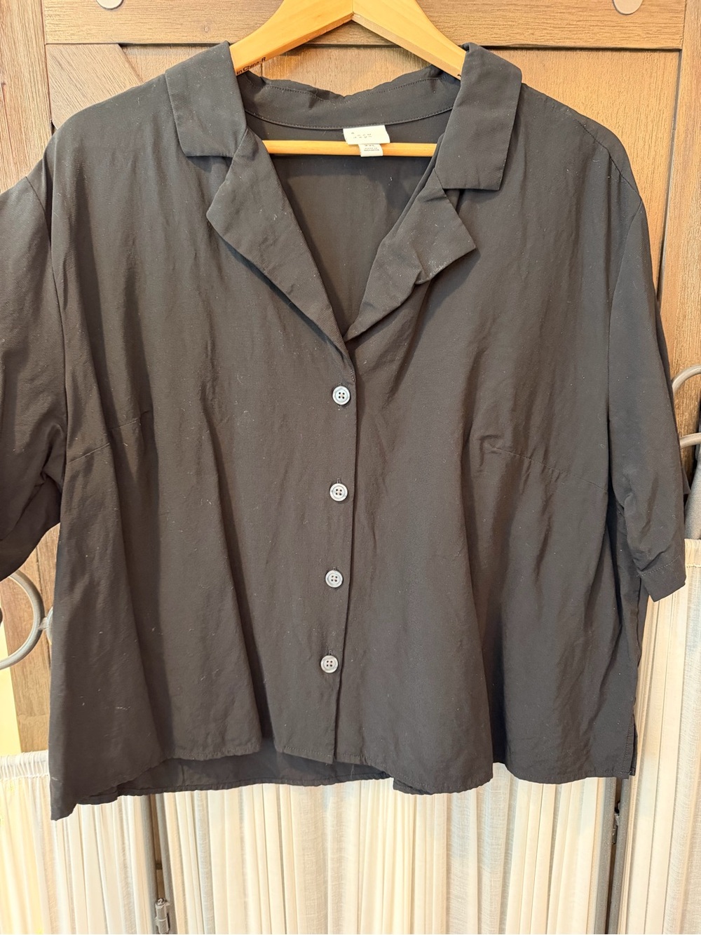 a new day Black Button-Front Relaxed Crop Shirt